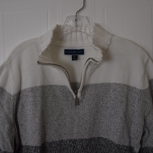 Karen Scott Gray Striped 1/4 Zip Sweater- Size XL - Picture 2 of 3